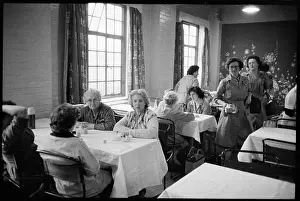 Workers in the ladies dining room in the canteen