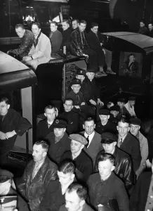 Publicly: Workers listen to the speech of Hitler at their workplac