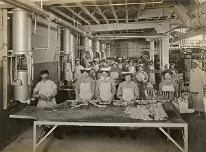 Nebraska: Workers making sausage, Omaha, Nebraska, 1910