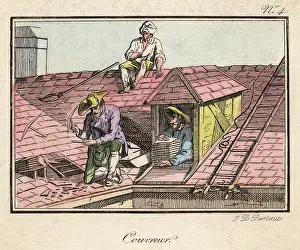 Roofing: WORKERS REPAIR A ROOF