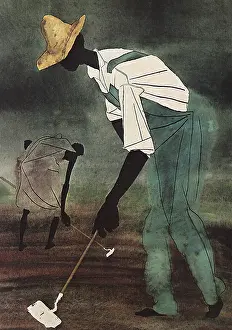 Hoes: Two Workers Using Hoes in a Field