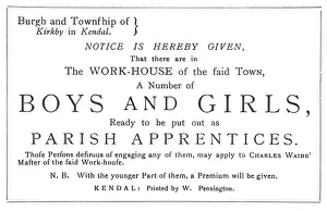 Handbill: Workhouse Apprentices Handbill, Kendal, Westmorland