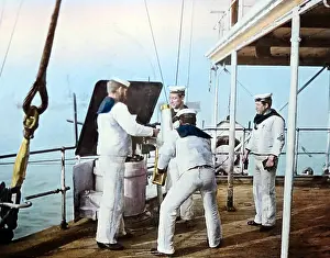 Pounder: Working a 3 pounder gun, HMS Blake, Royal Navy