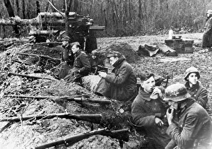 Conventional: Working men in position in Hungary, 1945