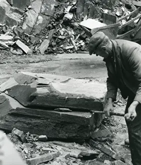 Quarrying: Workman in a slate quarry, North Wales