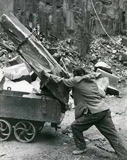 Caernarvonshire: Workman with tram, Penyrorsedd Slate Quarry, North Wales