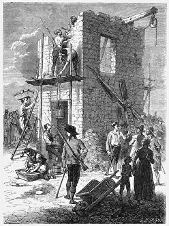 Figuier: Workmen building a telegraph station to be fitted