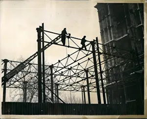 Annexe: Workmen constructing Abbey annexe for Coronation, London