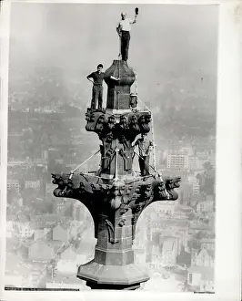 Lofty: Workmen on lightning conductor, Cologne Cathedral