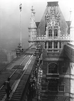 Bascule: Workmen repairing part of the walkways on Tower Bridge