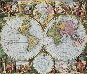 Hemisphere: World Map from Schenck's Atlas Contractus, 1690
