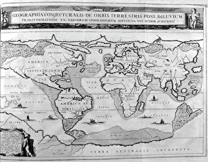1675: World map showing land formations and continents
