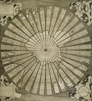 Antonius: World map. South Pole. Map by Antonius Florianus. Engraving
