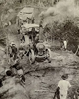 Rwanda: World War 1 in Africa. Tractor pulling an armed