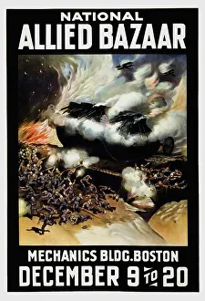 Heading: World War 1 artwork showing a battle scene of