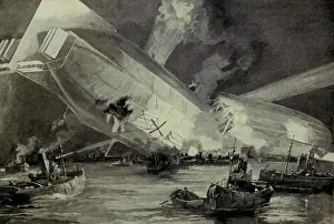 Aerial Bombing: World War 1. German Zeppelin L15crashed in the Thames