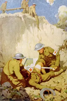Administered: World War I, first aid being administered ?