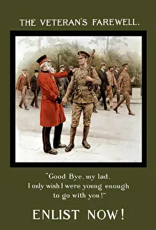 Handshake: World War I poster of an old gray haired veteran