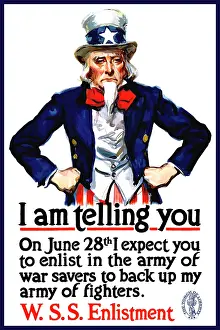 Enlisting: World War I poster of Uncle Sam standing with