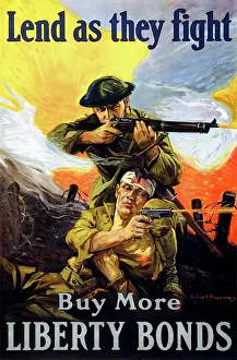 Lend: World War I print of soldiers in action, in an