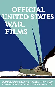 Searchlight: World War I propaganda poster of a navy ship