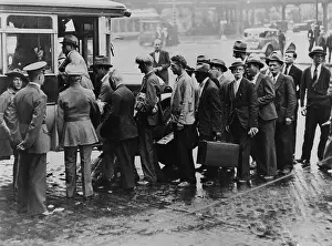Reforestation: World War I veterans boarding a bus taking ?