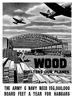 Plank: World War II poster of an aircraft hangar