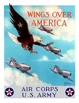 Mid Air: World War II poster of a bald eagle flying