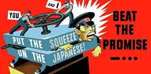 Squeezing: World War II poster of two men turning the