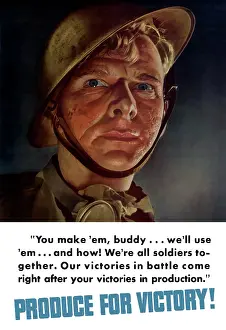 Pensive: World War II poster of a soldier looking forward