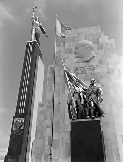 Socialistic: World's Fair Russian Building with Statues and Lenin