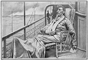 Casualty: A wounded British officer sitting on deck on his