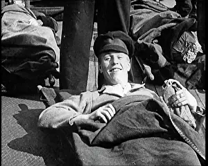 Happily: Wounded British Soldier Lying Happily on a Stretcher