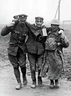 Captors: Wounded German prisoner, Western Front, WW1