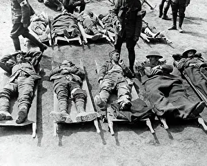 Stretchers: Wounded men on stretchers, Western Front, WW1
