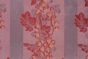 Woven: Woven silk pattern of red leaves and berries