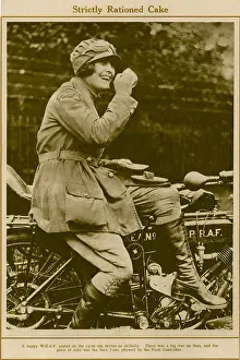 Rationed: WRAF on a motorcycle, having a tea break, WW1