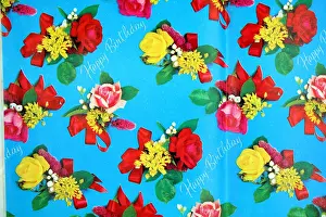X100538: Wrapping paper, Blue background and red roses
