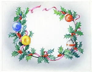 Patience: Wreath of holly with Christmas balls