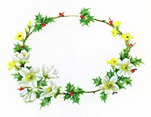 Ockenden: Wreath of Holly and Christmas roses