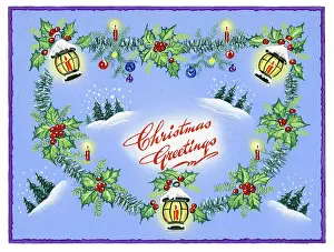 Olley: Wreath of holly, lanterns and candles