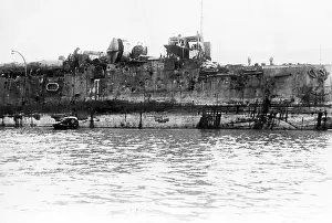 Vindictive: Wreck of HMS Vindictive at Ostend, Belgium, WW1