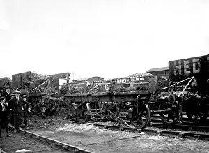 Wrecking: Wrecked goods train, Llanelli railway strike riots, Wales