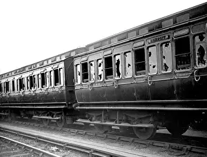 Wrecking: Wrecked train, Llanelli railway strike riots, Wales