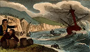 Shipwreck: Wreckers in Cornwall, England, collecting anything