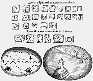 Kircher: writing, scripture, alphabet on stones, copper