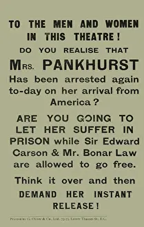Handbill: W.S.P.U Handbill Mrs. Pankhurst Arrested
