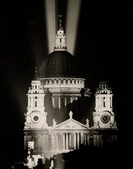 Nearly: WW II 1945 St Paul's Cathedral, London, lit up on VE night