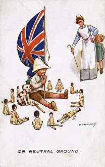 Nursemaid: WW1 era - Comic Postcard - On Neutral Ground