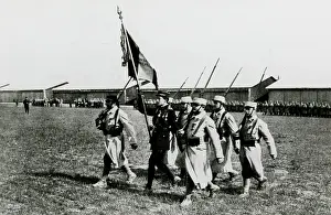 Dijon: WW1 - Guynemer with flag of first air group, Longvic, Dijon